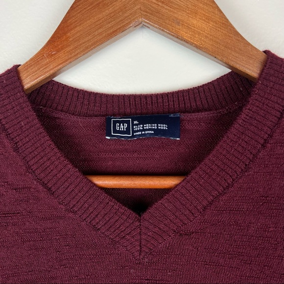 Gap Mens Sweater Wool Size XL/M *see listing*For Size V Neck Red Blue Stripe - Picture 4 of 16